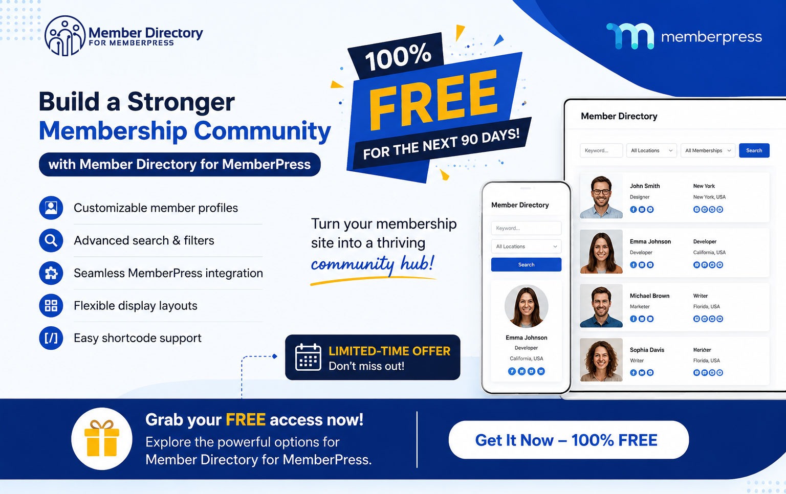 Member Directory For Memberpress Plugin Banner 90days Free